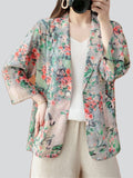 Women's Plum Blossom Print Notched Lapel One Button Blazer