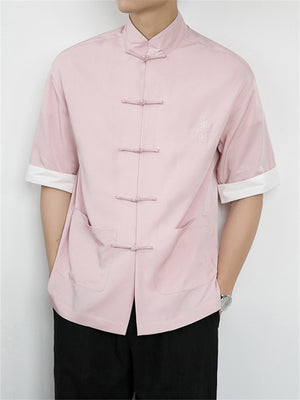 Male Embroidered Contrast Color Chinese Style Shirts