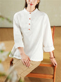 Female Simple Stand Collar Short Sleeve & Long Sleeve Linen Shirts