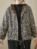 Women's Bohemian Print Button Up Hooded Plush Liner Coat