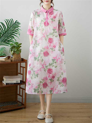 Women's Stylish Flower Print Half Sleeve Polo Dresses