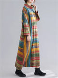 Women's Chic Contrast Color Stripe High Neck Autumn Dress