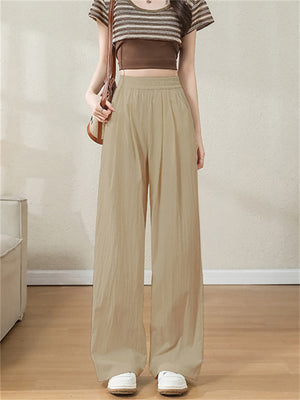 Women's Casual Solid Color Mid Waist Straight-Leg Long Pants