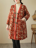 Retro Flower Print Women's Mid-length Cotton Jackets