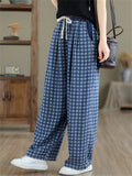 Daily Wear Drawstring Plaid Casual Pants for Women