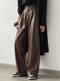 Women's Cool Semi-elastic Floor Length PU Leather Trousers