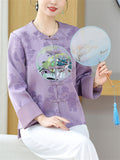 Ancient Style Embroidery Women's Round Neck Silk Jacket