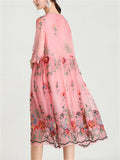 Ladies Floral Embroidered Comfortable Mid-Length Dress