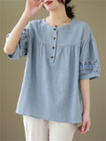 Ladies Sweet Casual Round Collar Puff Sleeve Shirts