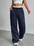 Casual High-Rise Spliced Striped Pants for Women