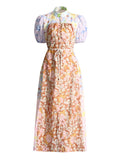 Ladies Printed Patchwork Stand Collar Puff Sleeve Dress