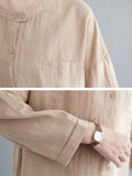 Khaki Comfortable Stand Collar Button Shirt for Women