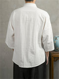 Solid Color Chinese Style 3/4 Sleeve Relaxed T-shirts for Men