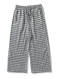 Men's Vintage Plaid Cotton Linen Wide Leg Trousers