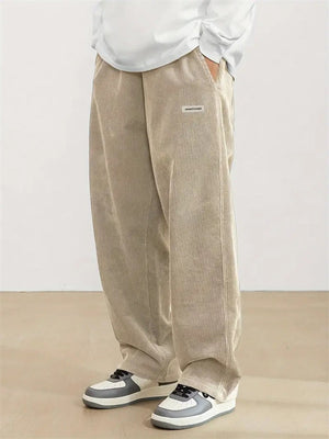 Men's Fashion Elastic Waist Straight Leg Corduroy Pants