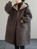 Women's Plain Long-sleeved Mid-length Faux Lambswool Coats