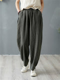 Women's Leisure Natural Linen Elastic Waist Relaxed Pants