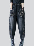 Women's Trendy Letter Print Patch Pocket Loose Harem Pants