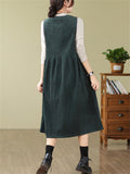 Women's Crew Neck Button Up Sleeveless Mid-Length Dress