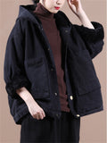 Women's Trendy Hooded Patch Pocket Plush Lining Coat