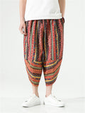 Men's Thai Style Ethnic Print Lace Up Cropped Pants