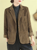 Spring Notched Collar One Button Corduroy Jacket for Women