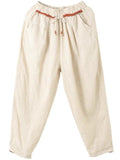 Comfortable Cotton Linen Drawstring Simple Tapered Pants for Women