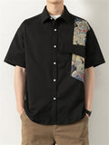 Cute Bear Print Half-Sleeve Lapel Shirt for Male