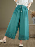 Double Lining Lace Hem Women's Elegant Wide-leg Pants