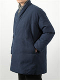 Men's Winter Plain Linen One Button Cotton Padded Coat