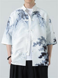 Men's Stylish Stand-up Collar Tang Suit Print Shirt