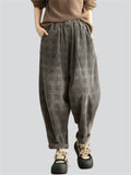 Women's Autumn Retro Plaid Loose Corduroy Long Pants