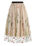 Spring Floral Leaf Embroidery Elegant Mesh Skirt for Lady