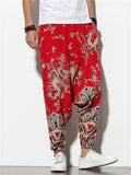 Chinese Style Fan & Dragon Print Harem Pants