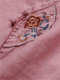 Ancient Chinese Style Floral Embroidery Linen Shirt for Women