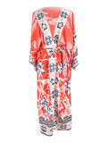 Ladies Beachwear Crane Floral Print Kimono Robe