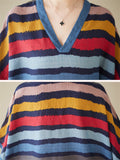 Colorful Stripes V Neck Vacation Long Dress for Women