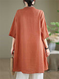 Female Leisure Cotton Linen 3/4 Sleeve Mid-Length Shirt