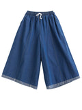 Female Simple Blue Big Size Wide Leg Denim Pants