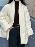 Women's Chic V Neck Tie-Waist Wrap White Duck Down Coat