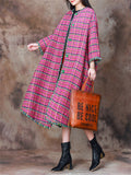 Casual Loose Fit Winter Pink Plaid Coats for Ladies