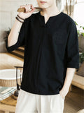 Male Auspicious Cloud Embroidered Button Trim Vintage Shirt