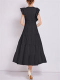 Ladies Fashion Spliced Crew Neck Flutter Sleeve Dresses