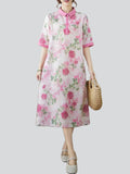 Women's Stylish Flower Print Half Sleeve Polo Dresses