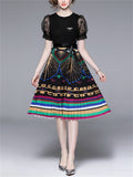 Women's Printed Patchwork Pleated Knitted Dress