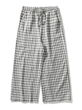 Men's Vintage Plaid Cotton Linen Wide Leg Trousers