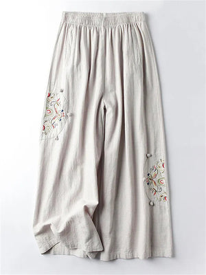 Female Ethnic Style Embroidered Relaxed Fit Thin Pants