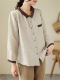 Ladies Embroidered Collar Loose Fit Casual Shirt