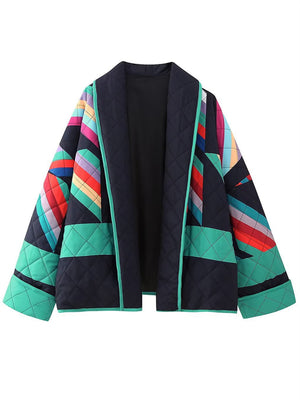 Female Geometric Pattern Quilted Jacket Printed Patchwork Coat