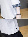 Retro Totem Embroidery Half Sleeve Linen Shirt for Men